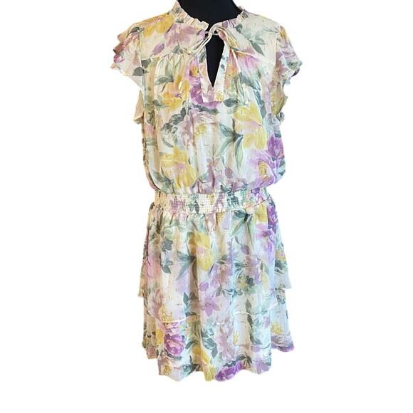 MSK Yellow Pink Ruffled Tie Front Sundress petite 14 wedding guest cottagecore - Picture 2 of 9